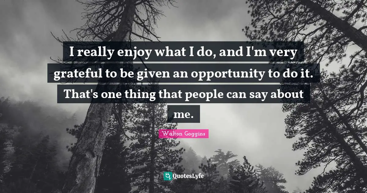I really enjoy what I do, and I'm very grateful to be given an opportunity to do it. That's one thing that people can say about me.
