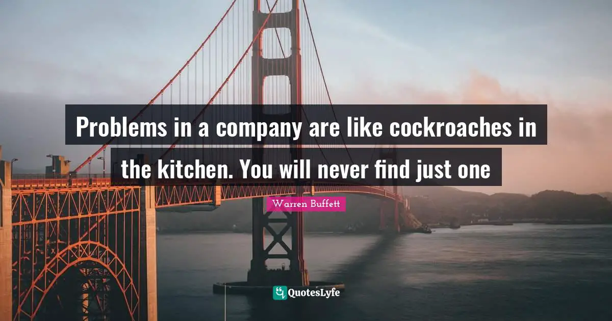 Problems in a company are like cockroaches in the kitchen. You will never find just one