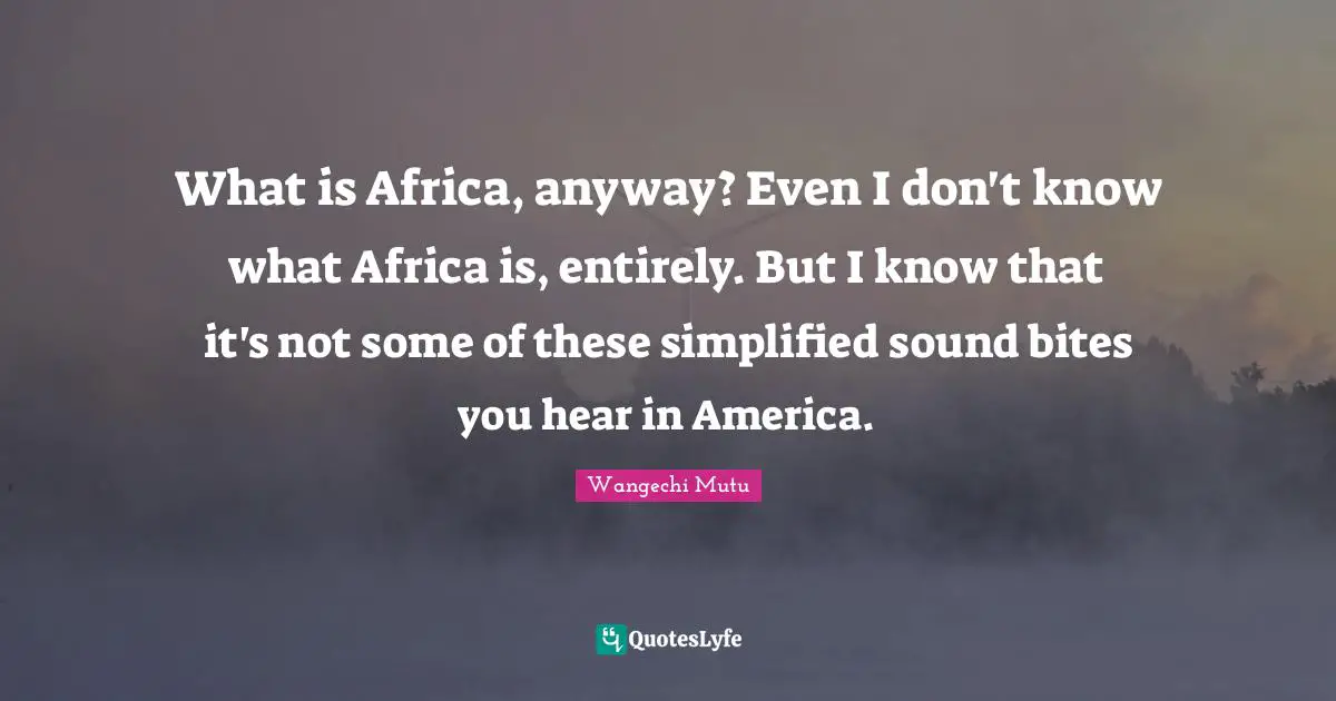 Wangechi Mutu Quotes: "What is Africa, anyway? Even I don't know what Africa is, entirely. But I know that it's not some of these simplified sound bites you hear in America."