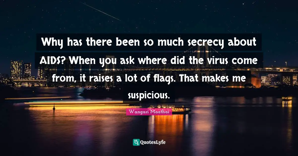 Why has there been so much secrecy about AIDS? When you ask where did the virus come from, it raises a lot of flags. That makes me suspicious.
