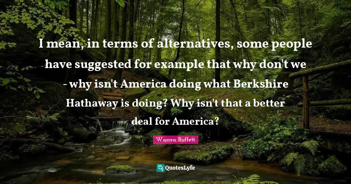 I mean, in terms of alternatives, some people have suggested for example that why don't we - why isn't America doing what Berkshire Hathaway is doing? Why isn't that a better deal for America?