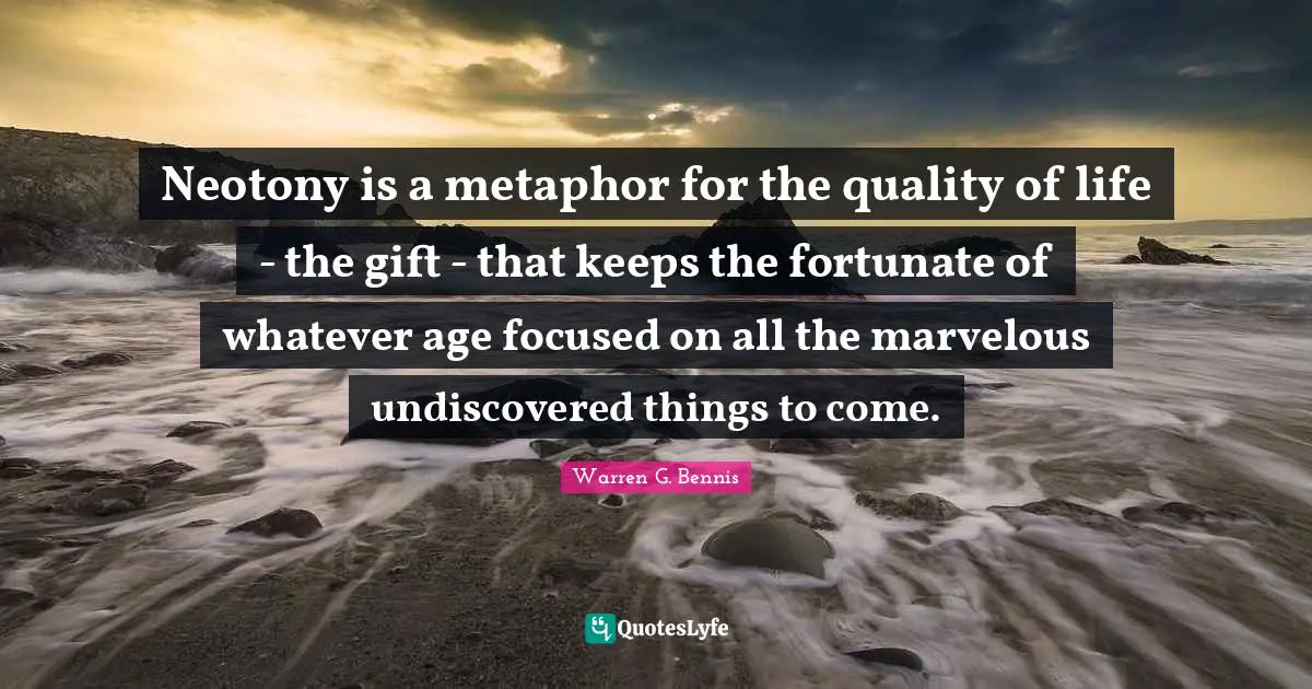 Life Metaphor Quotes: "Neotony is a metaphor for the quality of life - the gift - that keeps the fortunate of whatever age focused on all the marvelous undiscovered things to come."