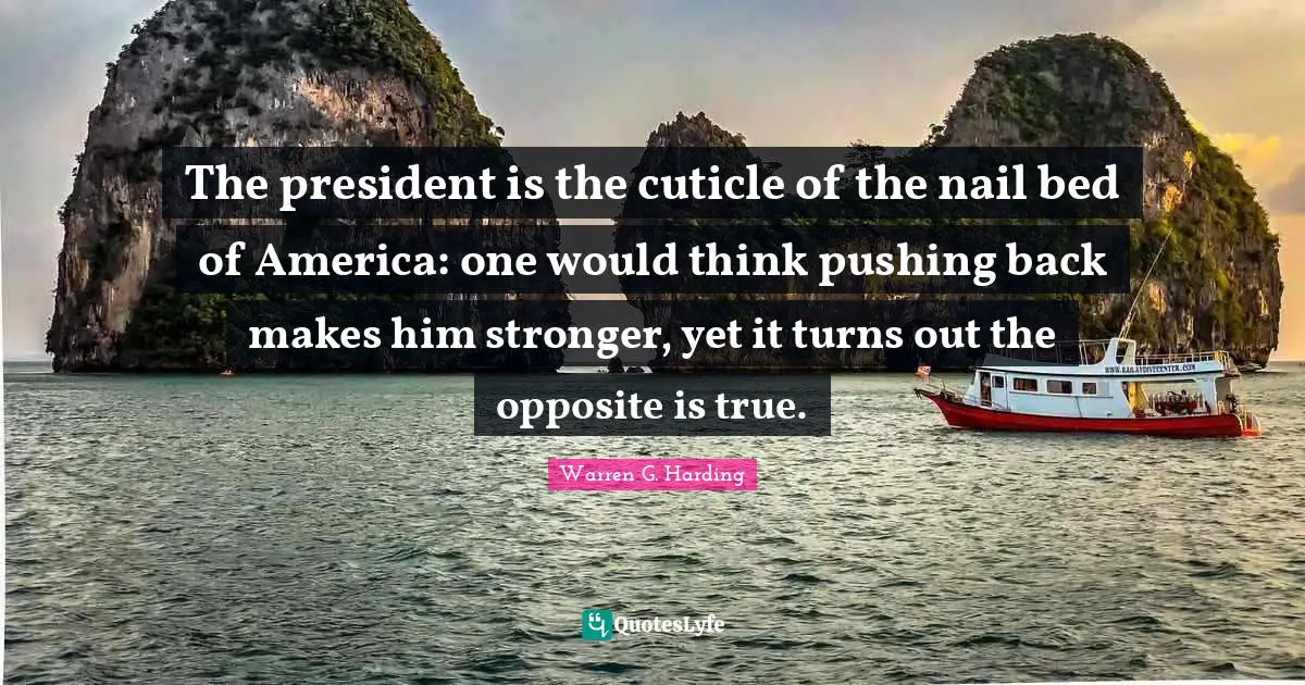 The president is the cuticle of the nail bed of America: one would think pushing back makes him stronger, yet it turns out the opposite is true.