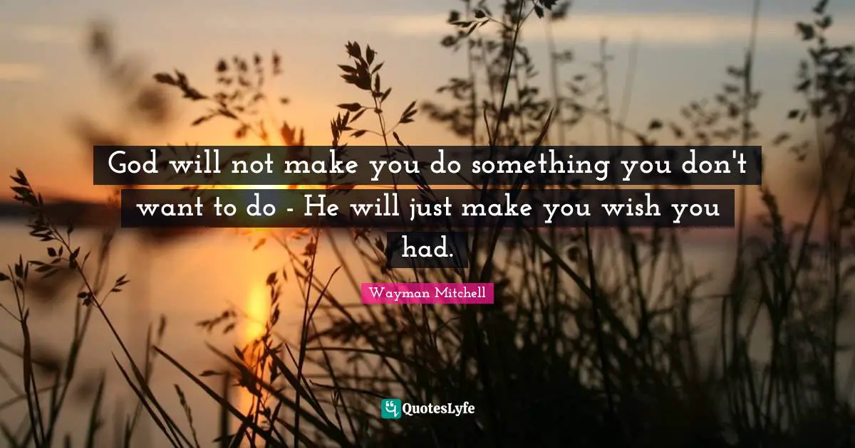 Wish You Quotes: "God will not make you do something you don't want to do - He will just make you wish you had."