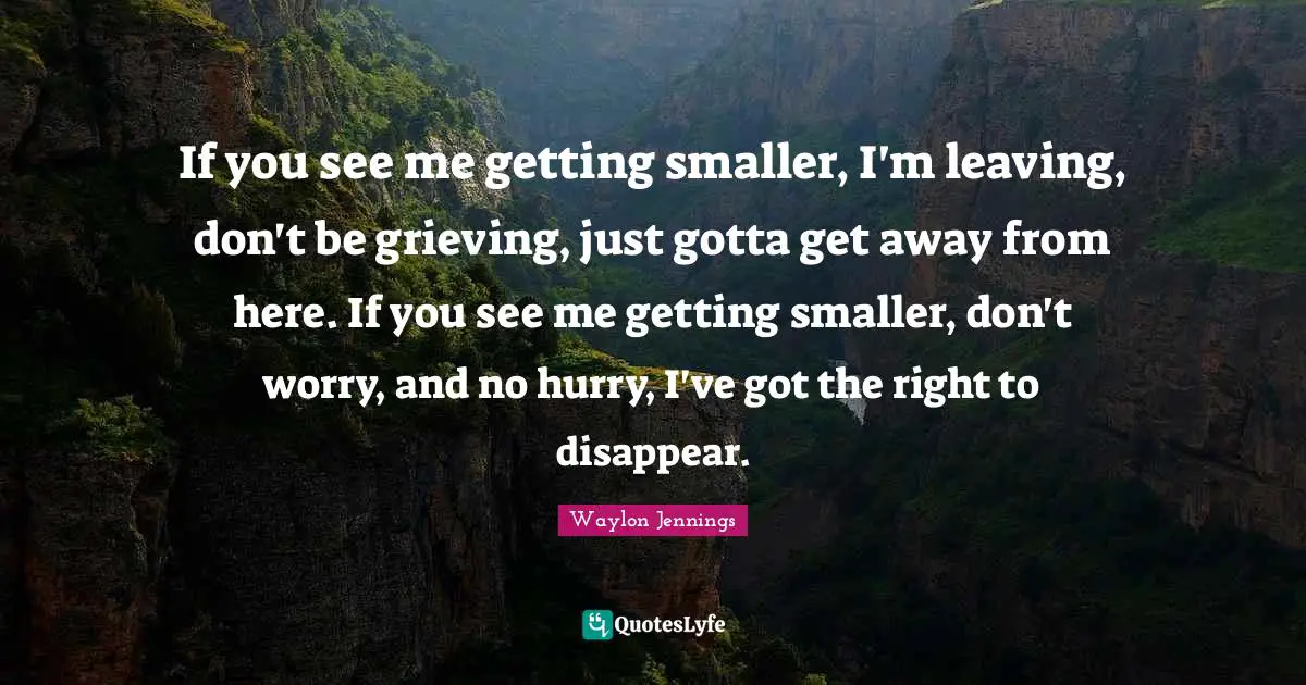 Disappear Quotes: "If you see me getting smaller, I'm leaving, don't be grieving, just gotta get away from here. If you see me getting smaller, don't worry, and no hurry, I've got the right to disappear."