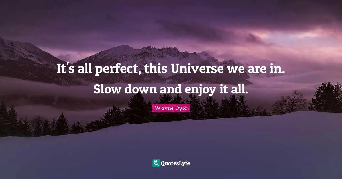 It's all perfect, this Universe we are in. Slow down and enjoy it all.
