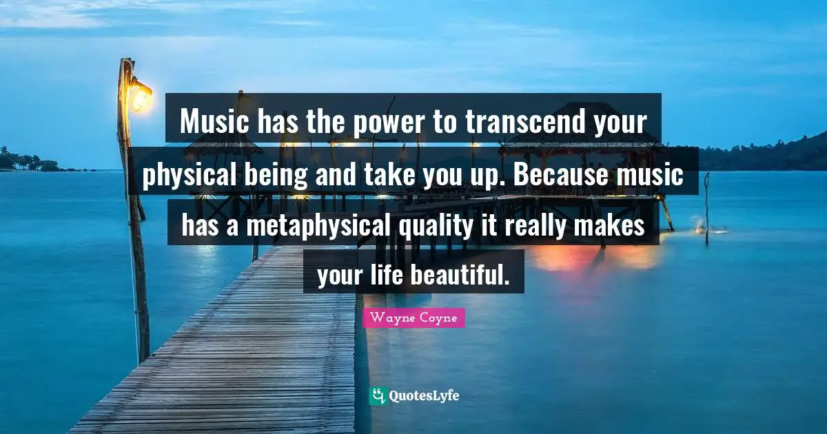 Music has the power to transcend your physical being and take you up. Because music has a metaphysical quality it really makes your life beautiful.