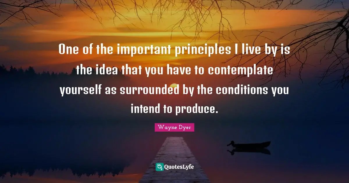 One of the important principles I live by is the idea that you have to contemplate yourself as surrounded by the conditions you intend to produce.