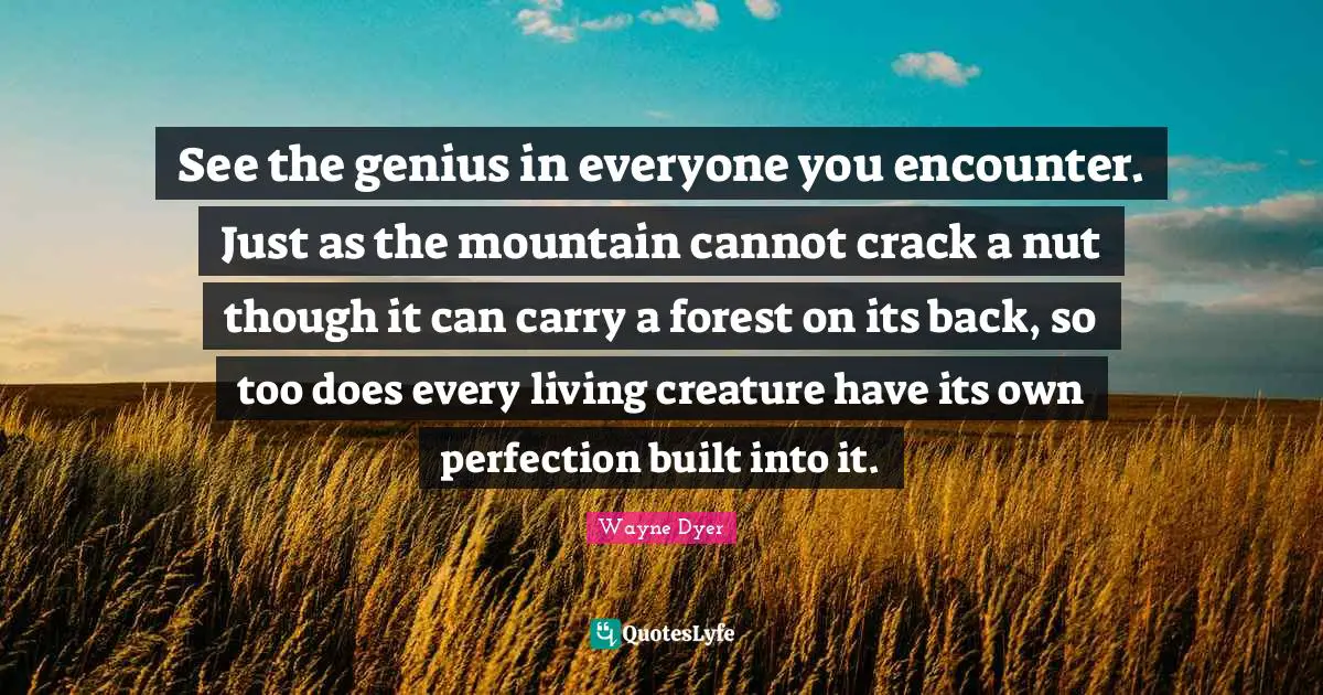 See the genius in everyone you encounter. Just as the mountain cannot crack a nut though it can carry a forest on its back, so too does every living creature have its own perfection built into it.