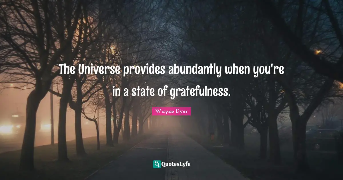 Gratefulness Quotes: "The Universe provides abundantly when you're in a state of gratefulness."