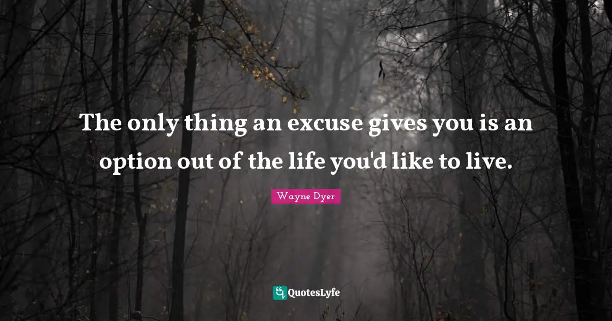 Excuse Quotes: "The only thing an excuse gives you is an option out of the life you'd like to live."