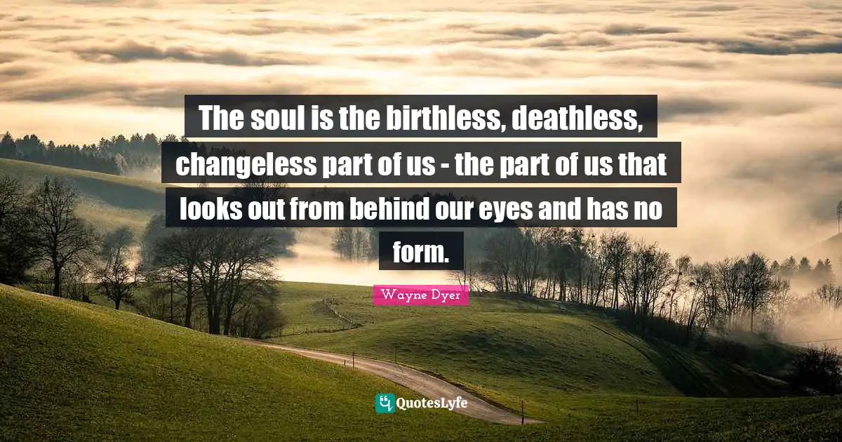 The soul is the birthless, deathless, changeless part of us - the part of us that looks out from behind our eyes and has no form.