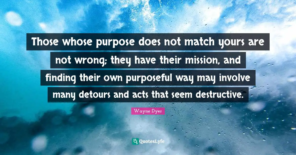 Those whose purpose does not match yours are not wrong; they have their mission, and finding their own purposeful way may involve many detours and acts that seem destructive.