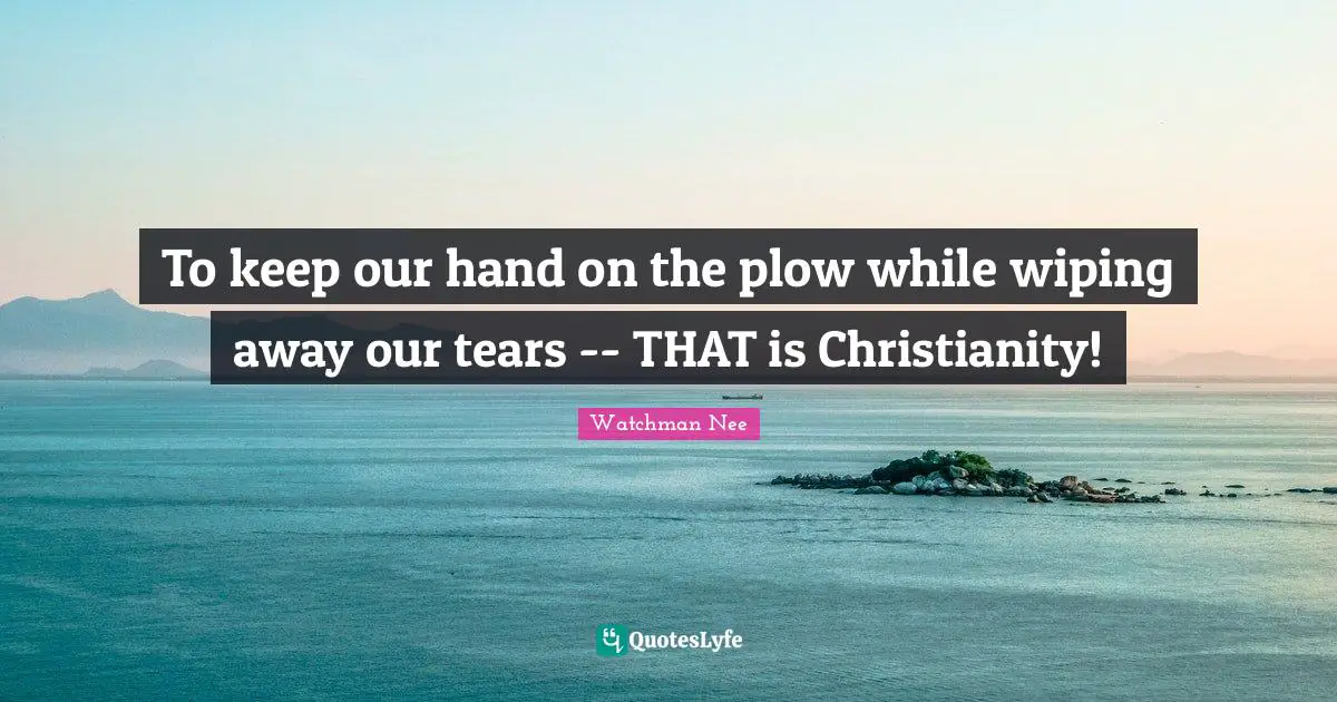 To keep our hand on the plow while wiping away our tears -- THAT is Christianity!