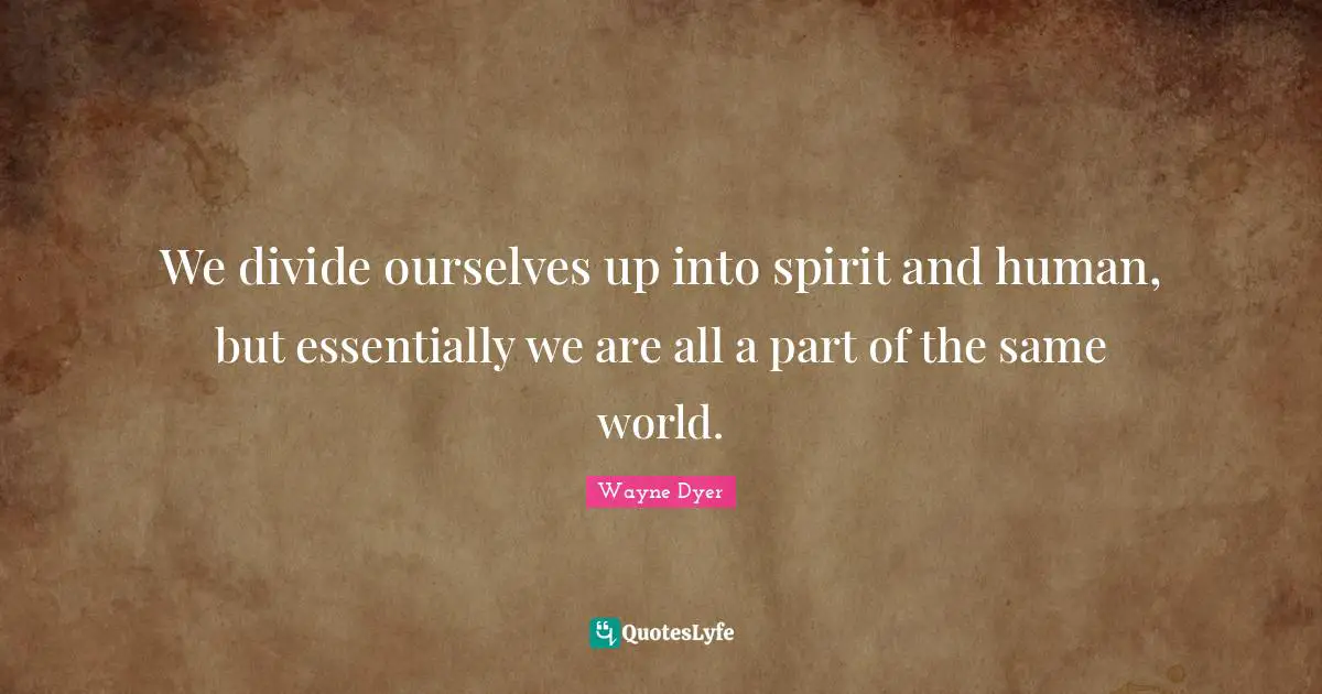 We divide ourselves up into spirit and human, but essentially we are all a part of the same world.