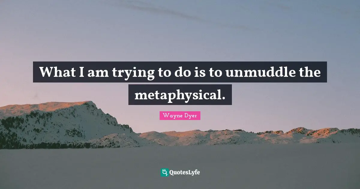 What I am trying to do is to unmuddle the metaphysical.