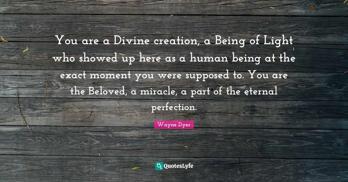You are a Divine creation, a Being of Light who showed up here as a human being at the exact moment you were supposed to. You are the Beloved, a miracle, a part of the eternal perfection.