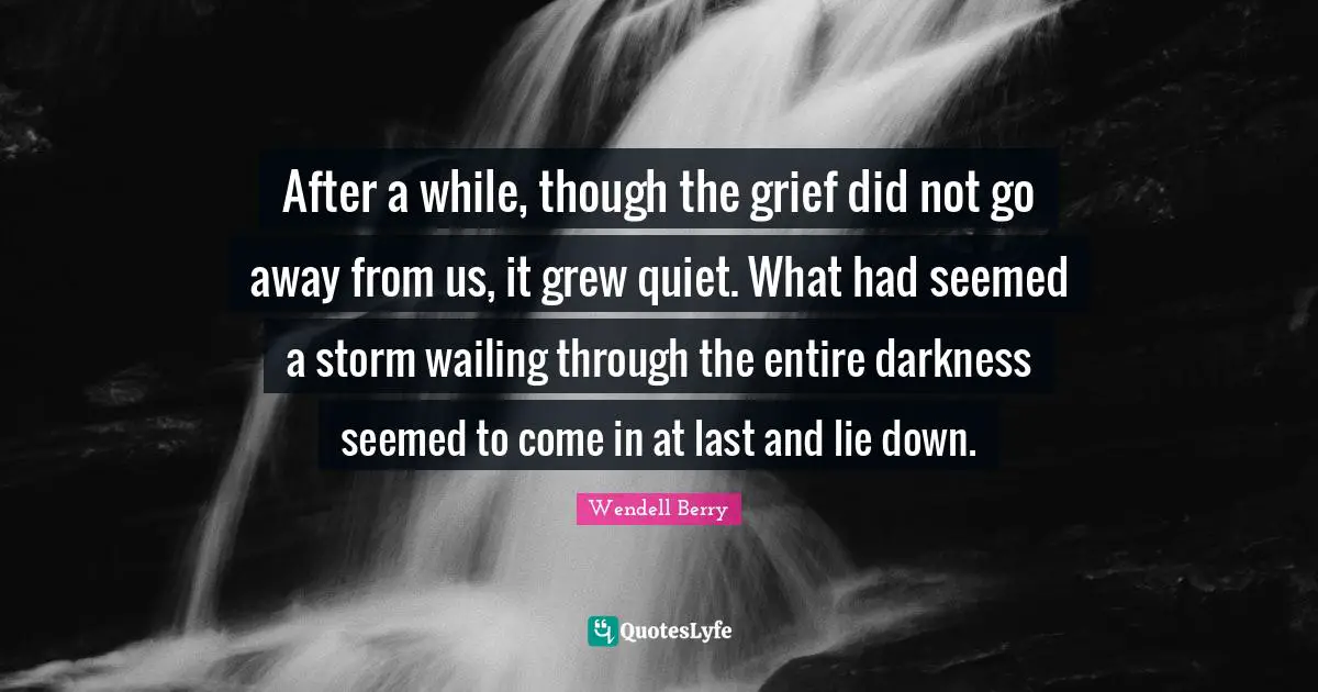 After a while, though the grief did not go away from us, it grew quiet. What had seemed a storm wailing through the entire darkness seemed to come in at last and lie down.