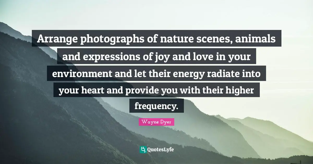 Arrange photographs of nature scenes, animals and expressions of joy and love in your environment and let their energy radiate into your heart and provide you with their higher frequency.