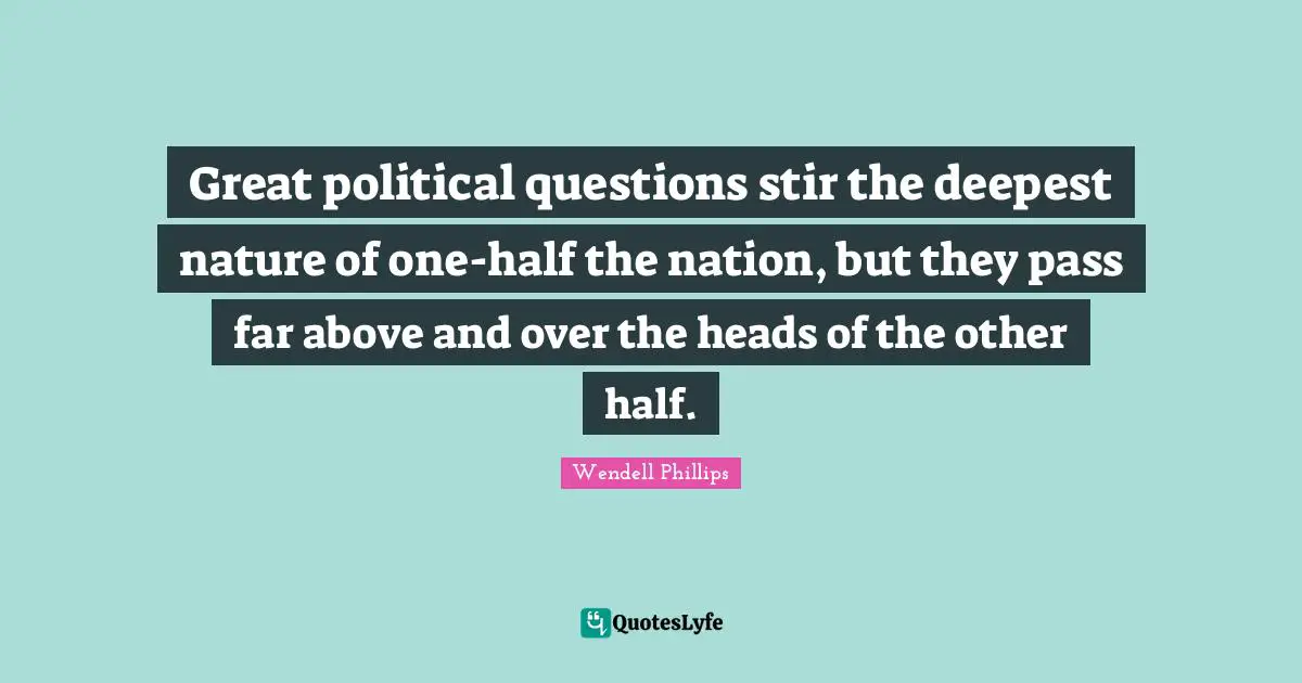 Great political questions stir the deepest nature of one-half the nation, but they pass far above and over the heads of the other half.