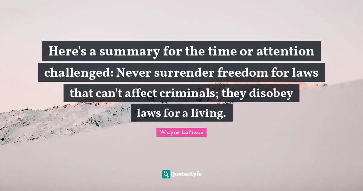 Here's a summary for the time or attention challenged: Never surrender freedom for laws that can't affect criminals; they disobey laws for a living.