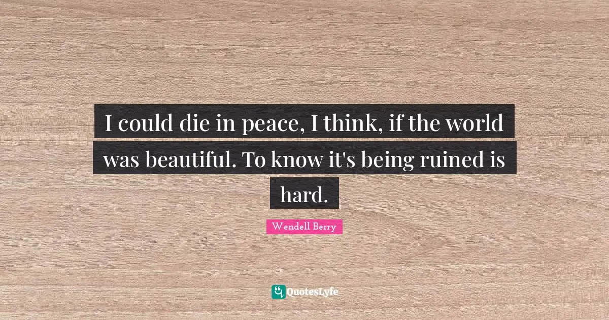 I could die in peace, I think, if the world was beautiful. To know it's being ruined is hard.