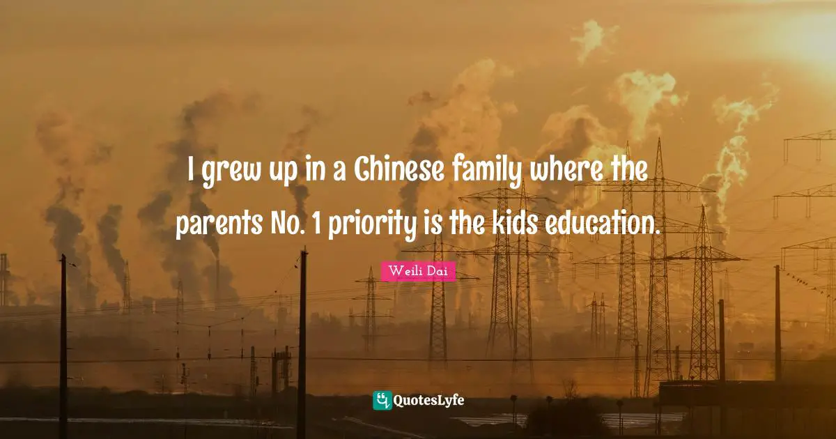 I grew up in a Chinese family where the parents No. 1 priority is the kids education.