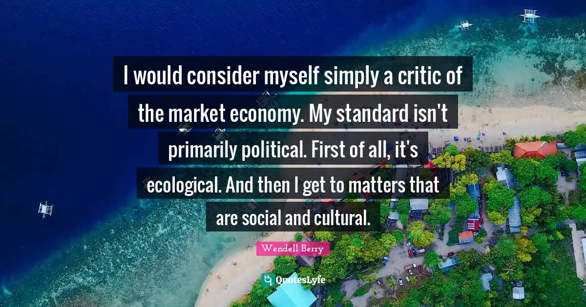I would consider myself simply a critic of the market economy. My standard isn't primarily political. First of all, it's ecological. And then I get to matters that are social and cultural.