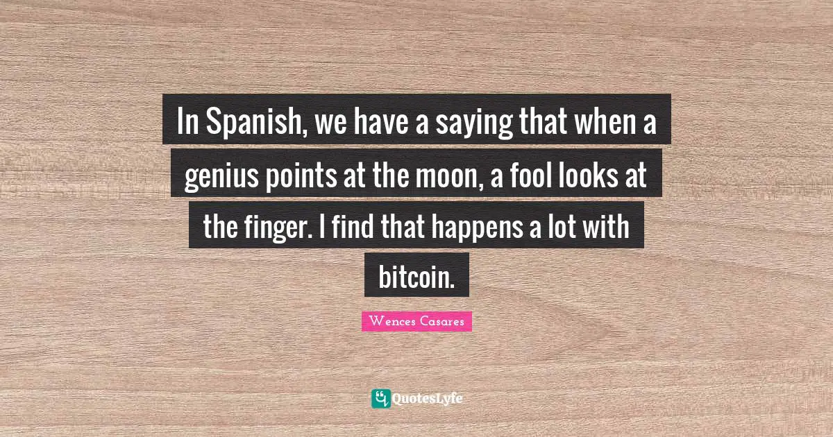 In Spanish, we have a saying that when a genius points at the moon, a fool looks at the finger. I find that happens a lot with bitcoin.