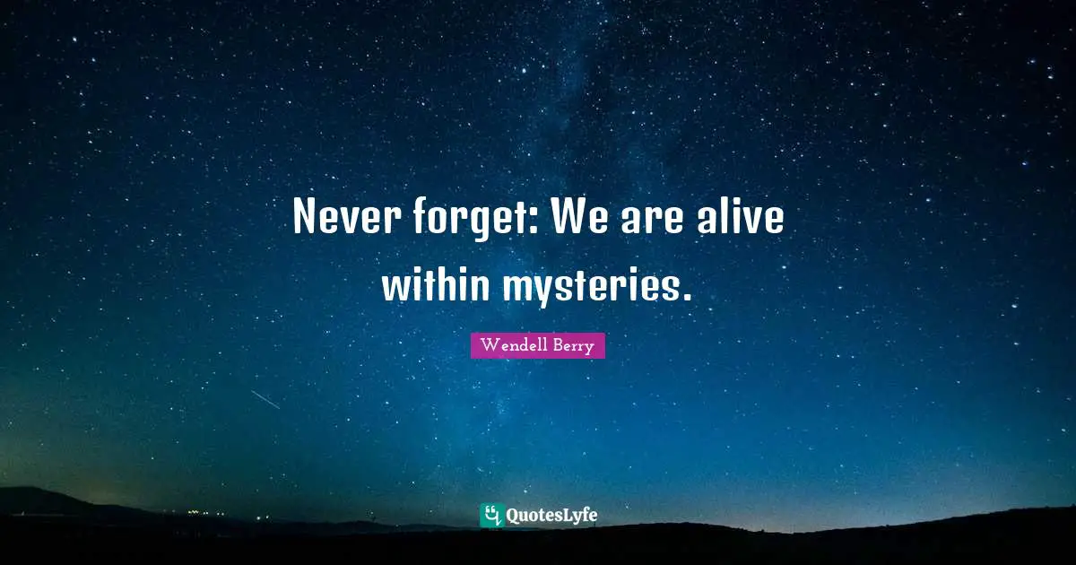 Never forget: We are alive within mysteries.