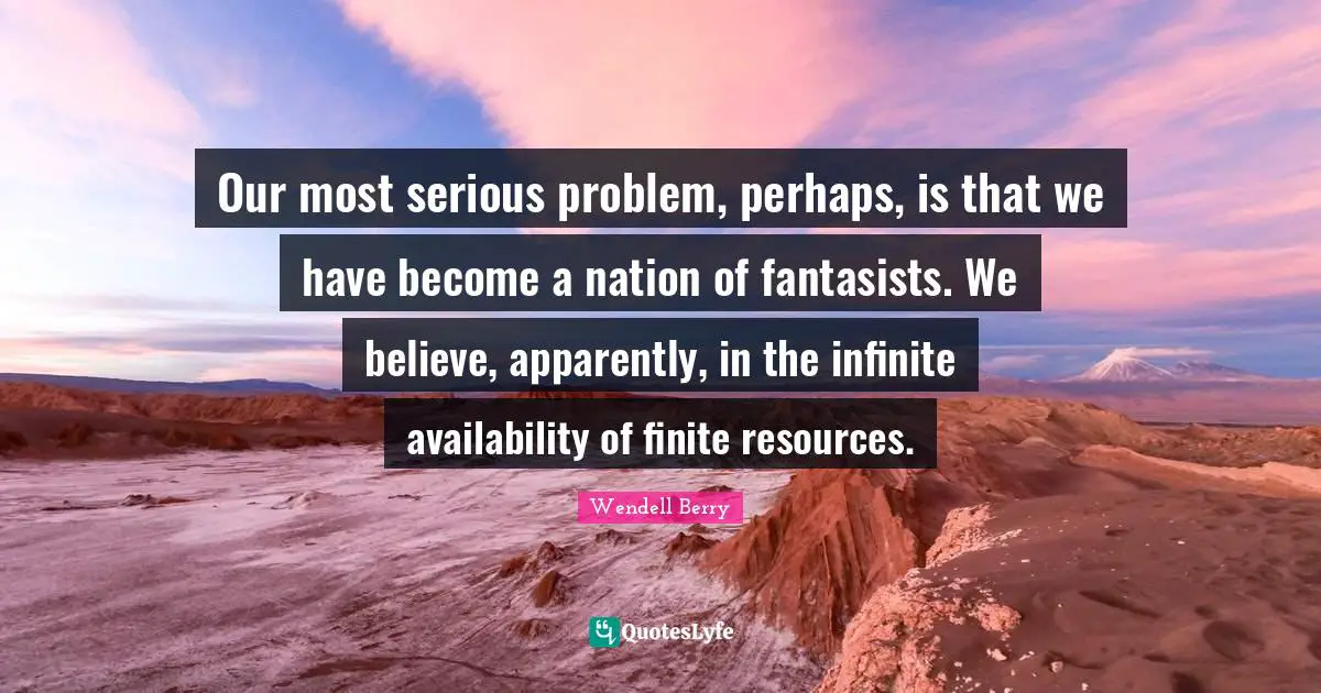 Our most serious problem, perhaps, is that we have become a nation of fantasists. We believe, apparently, in the infinite availability of finite resources.