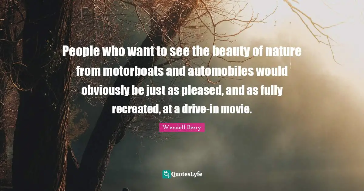 People who want to see the beauty of nature from motorboats and automobiles would obviously be just as pleased, and as fully recreated, at a drive-in movie.