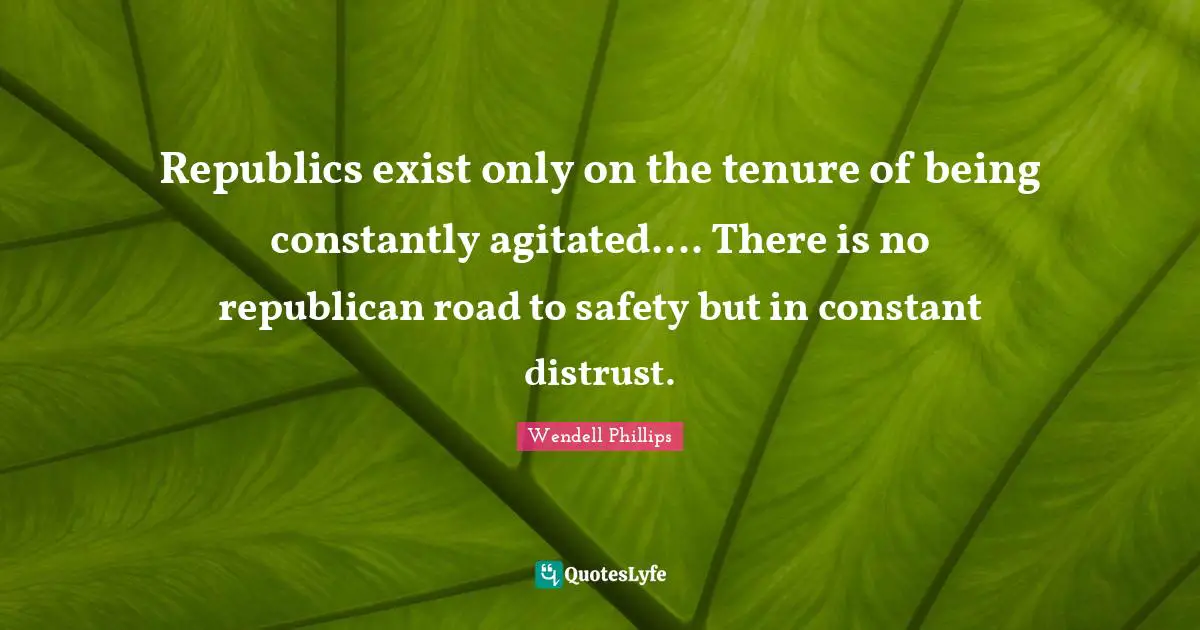 Republics exist only on the tenure of being constantly agitated.... There is no republican road to safety but in constant distrust.