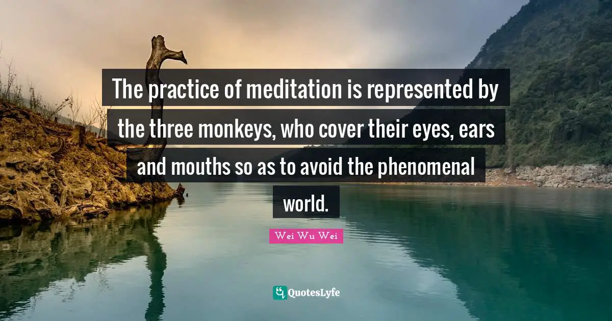 The practice of meditation is represented by the three monkeys, who cover their eyes, ears and mouths so as to avoid the phenomenal world.
