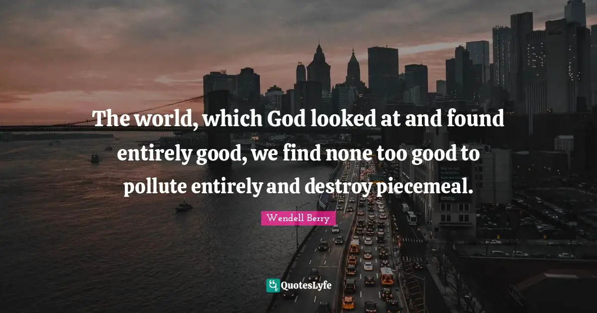 The world, which God looked at and found entirely good, we find none too good to pollute entirely and destroy piecemeal.