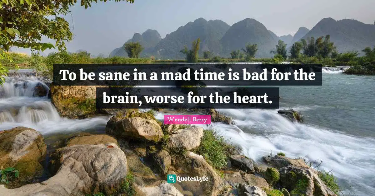 To be sane in a mad time is bad for the brain, worse for the heart.