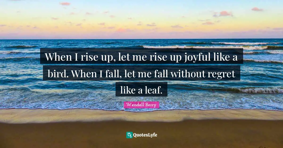 When I rise up, let me rise up joyful like a bird. When I fall, let me fall without regret like a leaf.