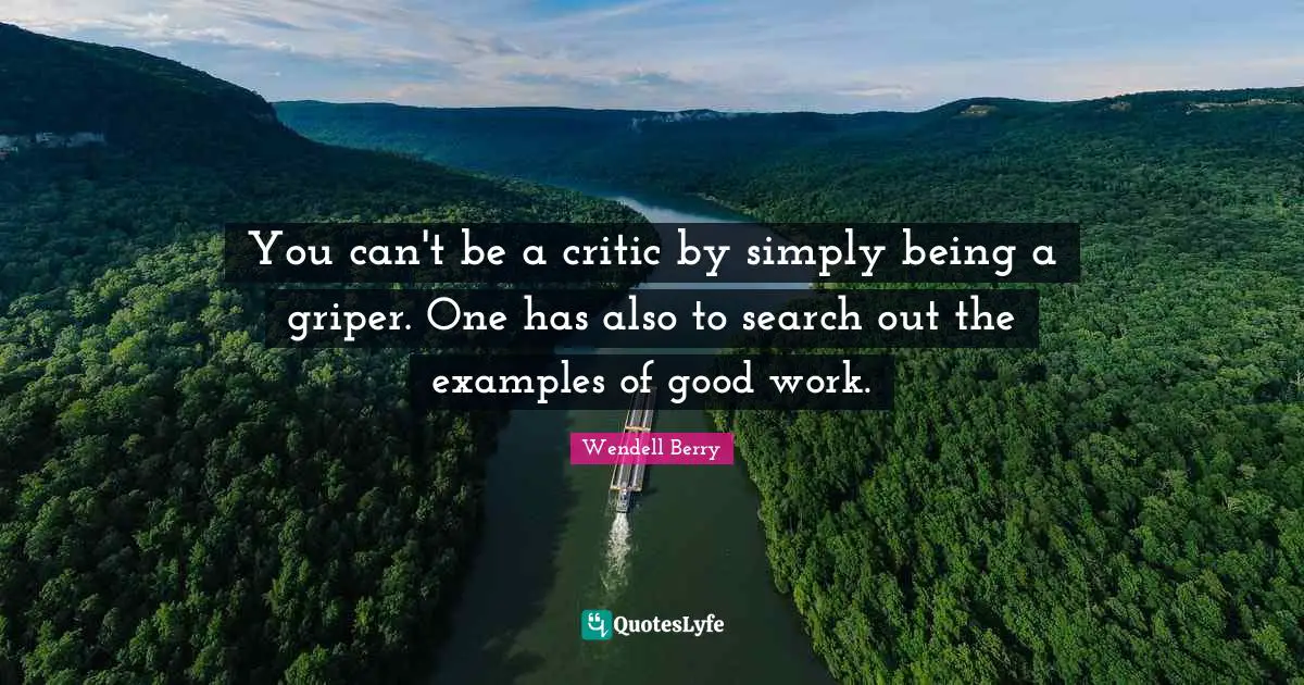 You can't be a critic by simply being a griper. One has also to search out the examples of good work.
