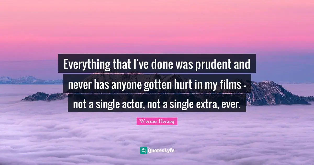 Everything that I've done was prudent and never has anyone gotten hurt in my films - not a single actor, not a single extra, ever.