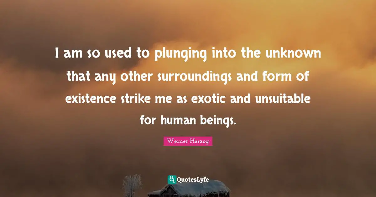 I am so used to plunging into the unknown that any other surroundings and form of existence strike me as exotic and unsuitable for human beings.