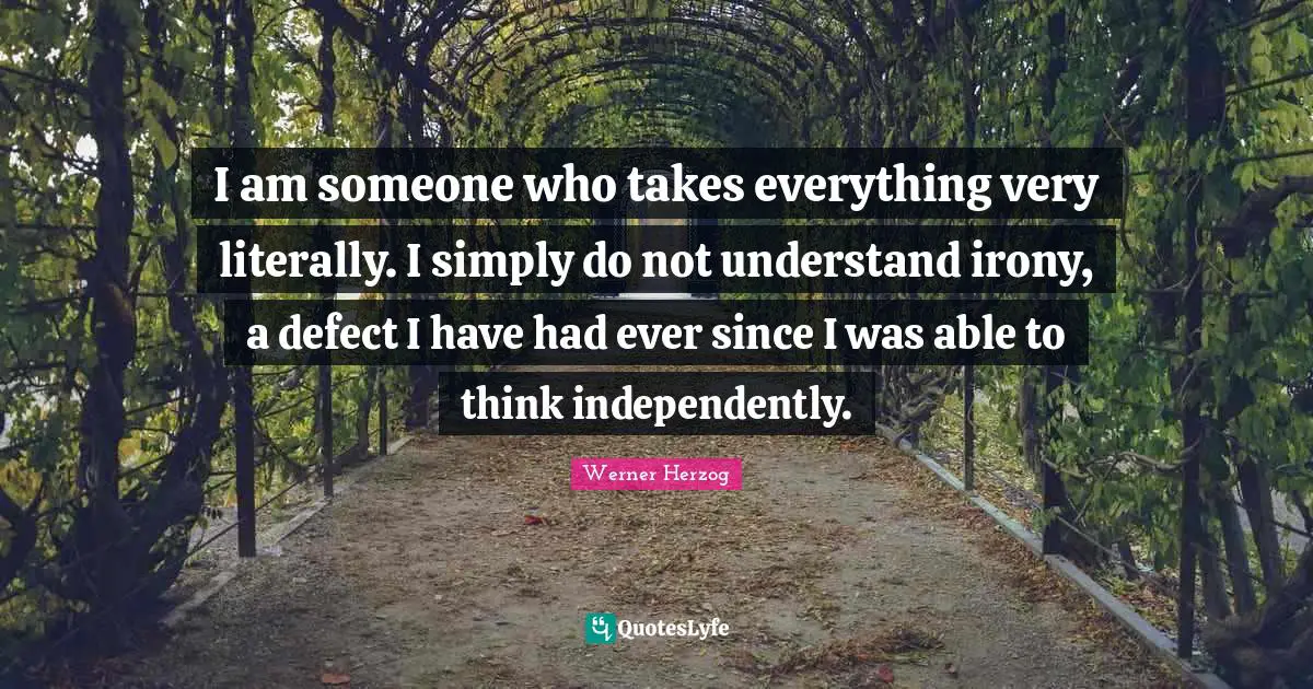 I am someone who takes everything very literally. I simply do not understand irony, a defect I have had ever since I was able to think independently.