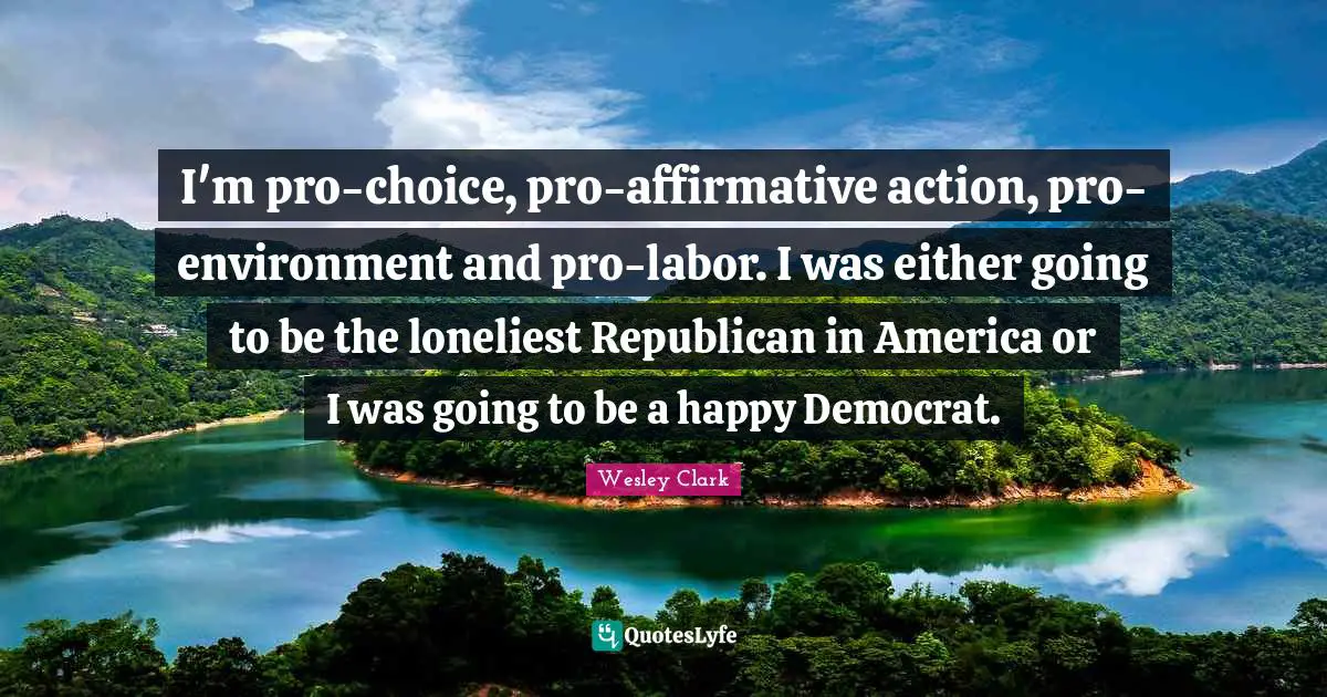 I'm pro-choice, pro-affirmative action, pro-environment and pro-labor. I was either going to be the loneliest Republican in America or I was going to be a happy Democrat.