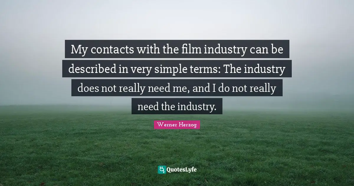 My contacts with the film industry can be described in very simple terms: The industry does not really need me, and I do not really need the industry.