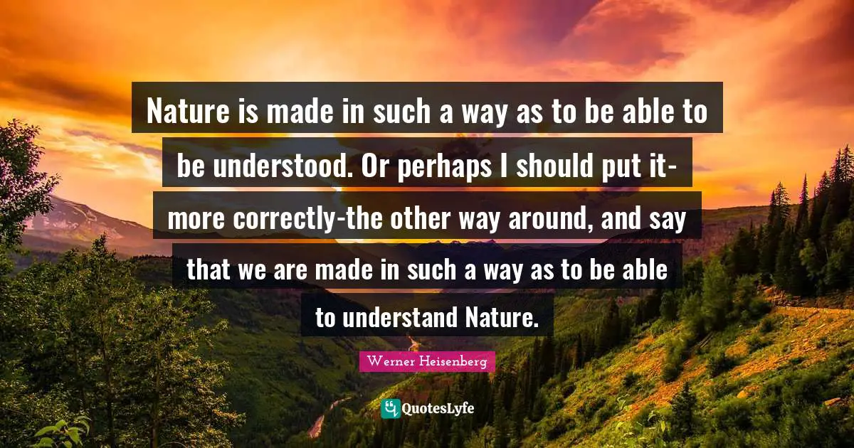 Nature is made in such a way as to be able to be understood. Or perhaps I should put it-more correctly-the other way around, and say that we are made in such a way as to be able to understand Nature.