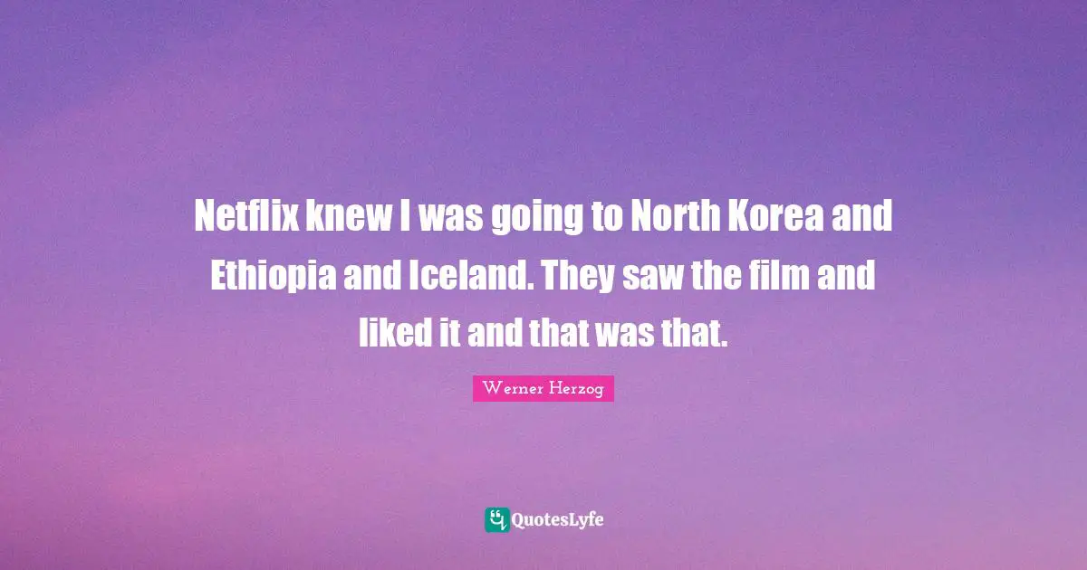 Netflix knew I was going to North Korea and Ethiopia and Iceland. They saw the film and liked it and that was that.