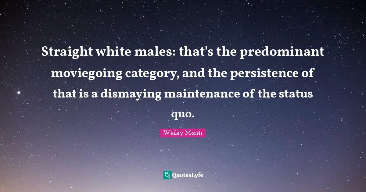 Straight white males: that's the predominant moviegoing category, and the persistence of that is a dismaying maintenance of the status quo.