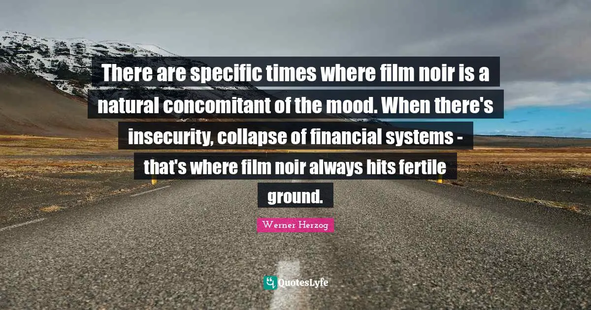 There are specific times where film noir is a natural concomitant of the mood. When there's insecurity, collapse of financial systems - that's where film noir always hits fertile ground.