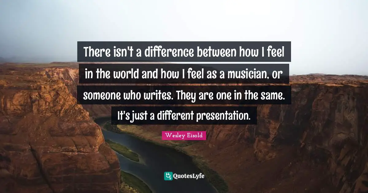 There isn't a difference between how I feel in the world and how I feel as a musician, or someone who writes. They are one in the same. It's just a different presentation.