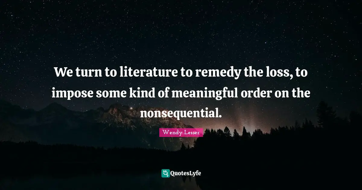 We turn to literature to remedy the loss, to impose some kind of meaningful order on the nonsequential.