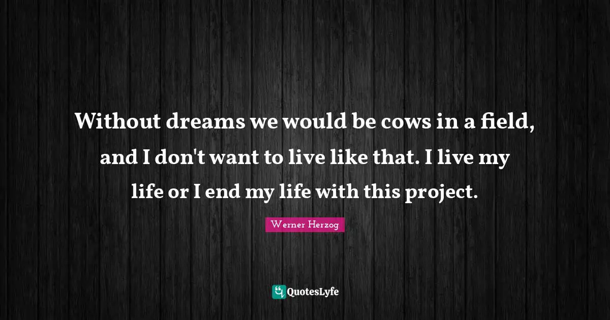 Without dreams we would be cows in a field, and I don't want to live like that. I live my life or I end my life with this project.